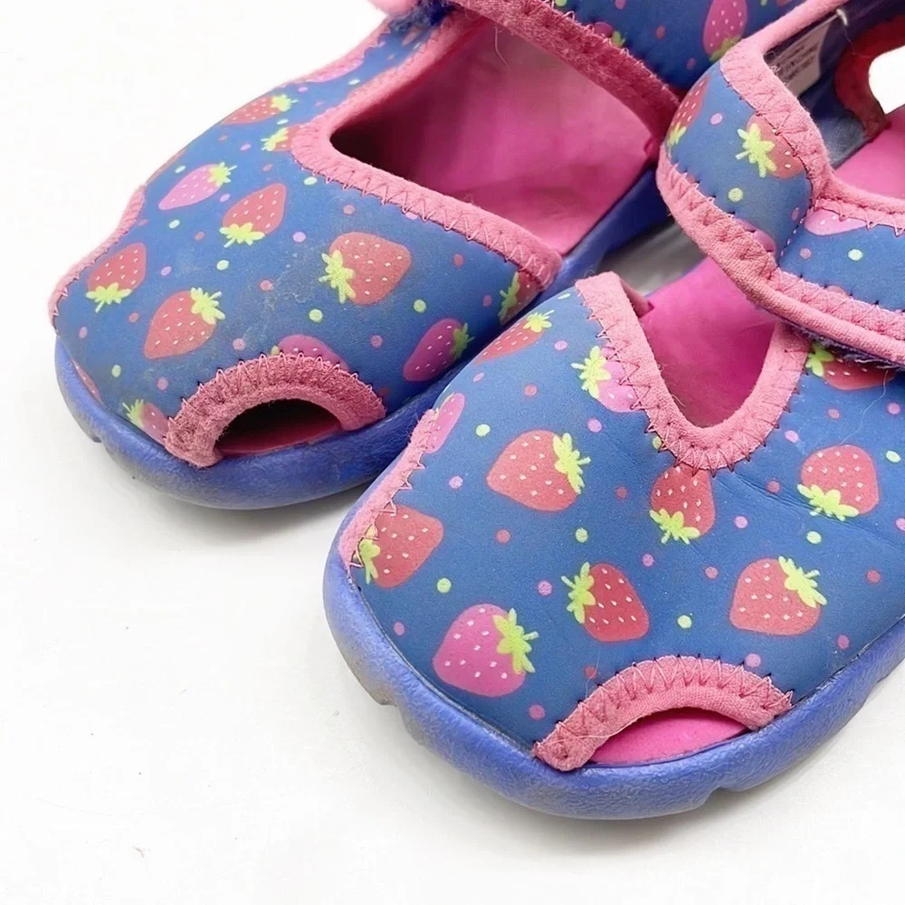 Blue strawberry print toddler girls water shoes